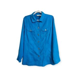 Chico's Suede Feel Long Sleeve Button Down Shirt, Med (Size 8, Chico's Size 1)